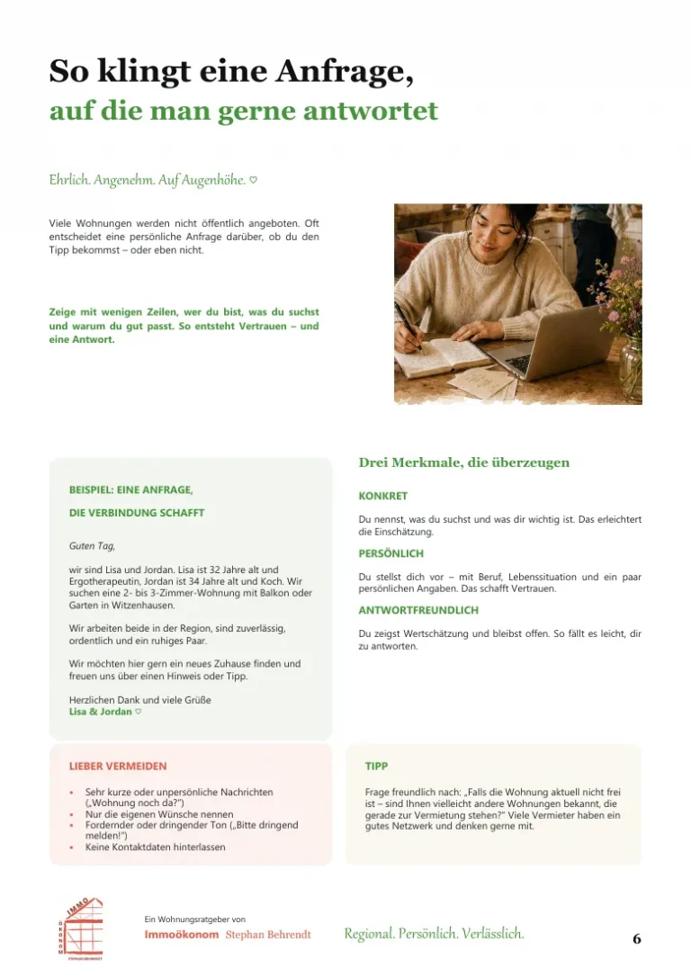 Beispiel für eine persönliche Wohnungsanfrage