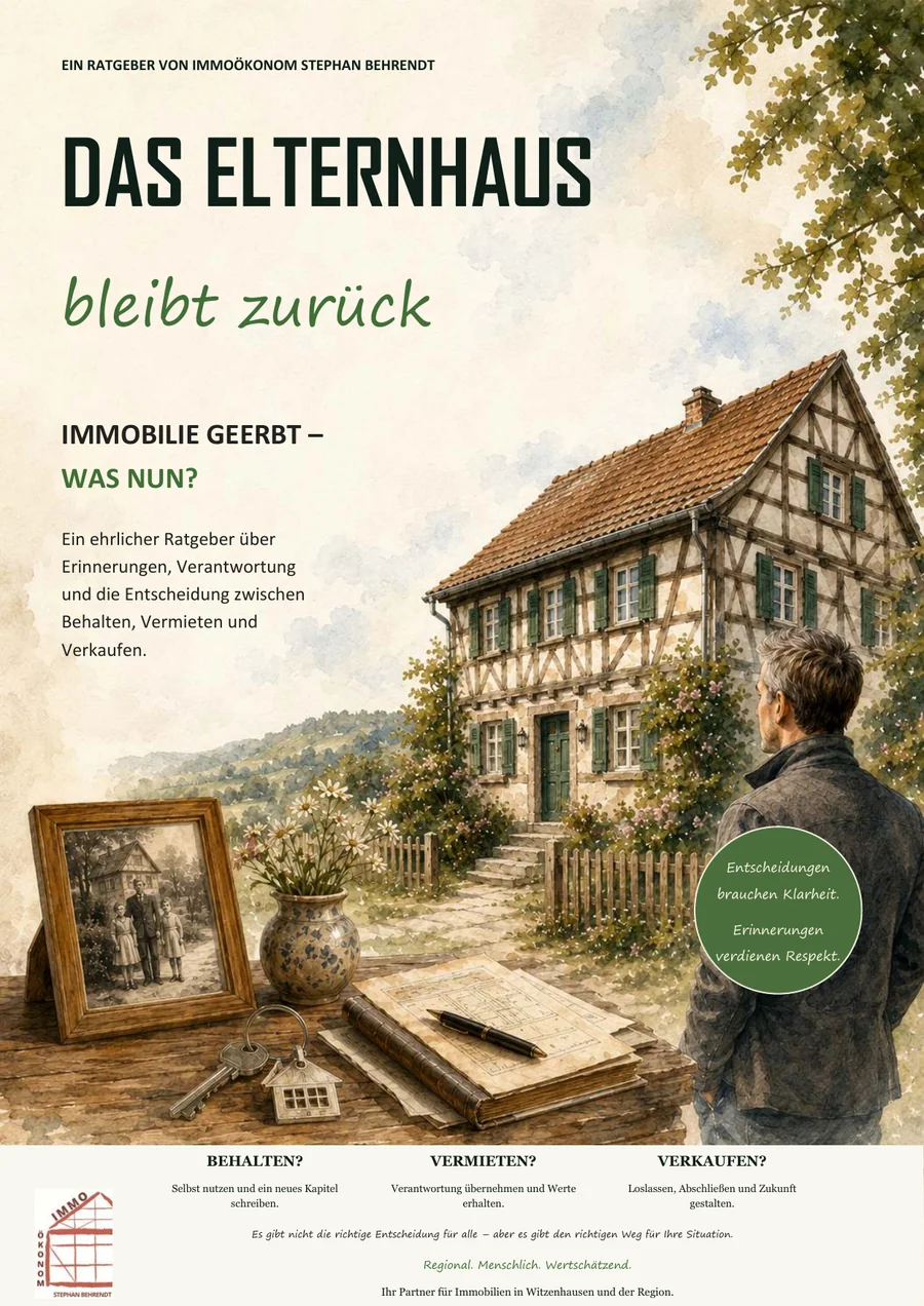 Immobilie geerbt – Cover des Erbenratgebers Das Elternhaus bleibt zurück